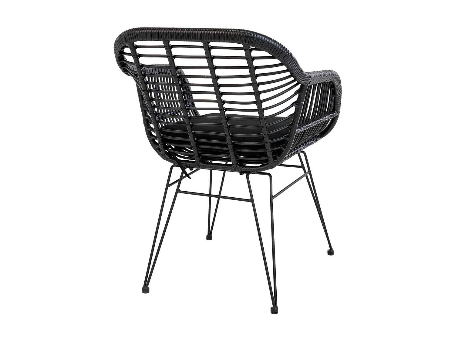 PILA - Lot de 4 Fauteuils Rotin Synthétique Noir et Pieds Acier