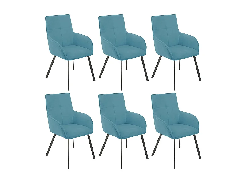 CATILA - Lot de 6 Fauteuils Bleus Piètement Gris Mat