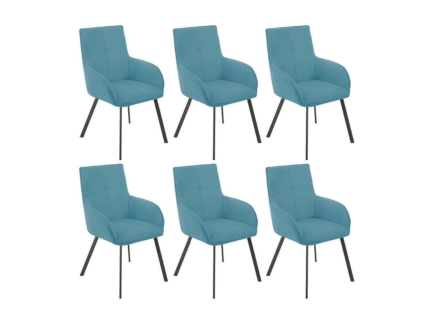 CATILA - Lot de 6 Fauteuils Bleus Piètement Gris Mat