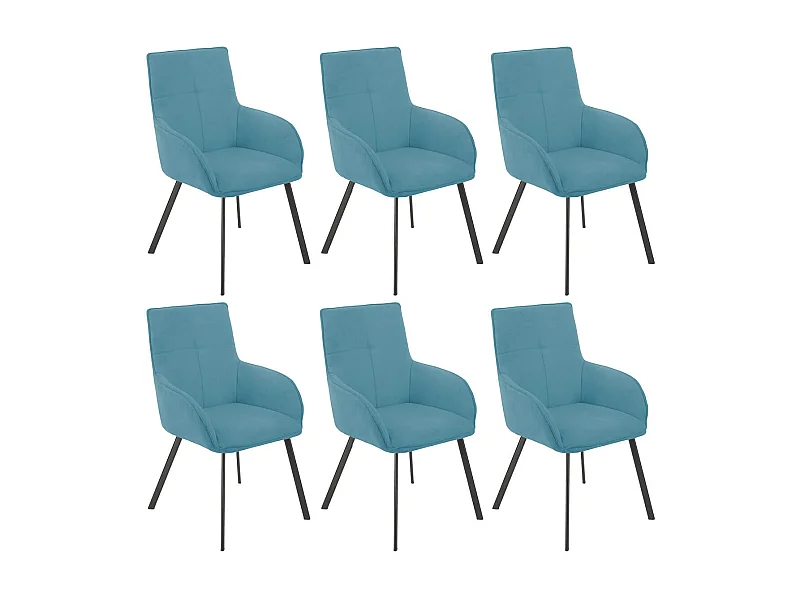 CATILA - Lot de 6 Fauteuils Bleus Piètement Gris Mat