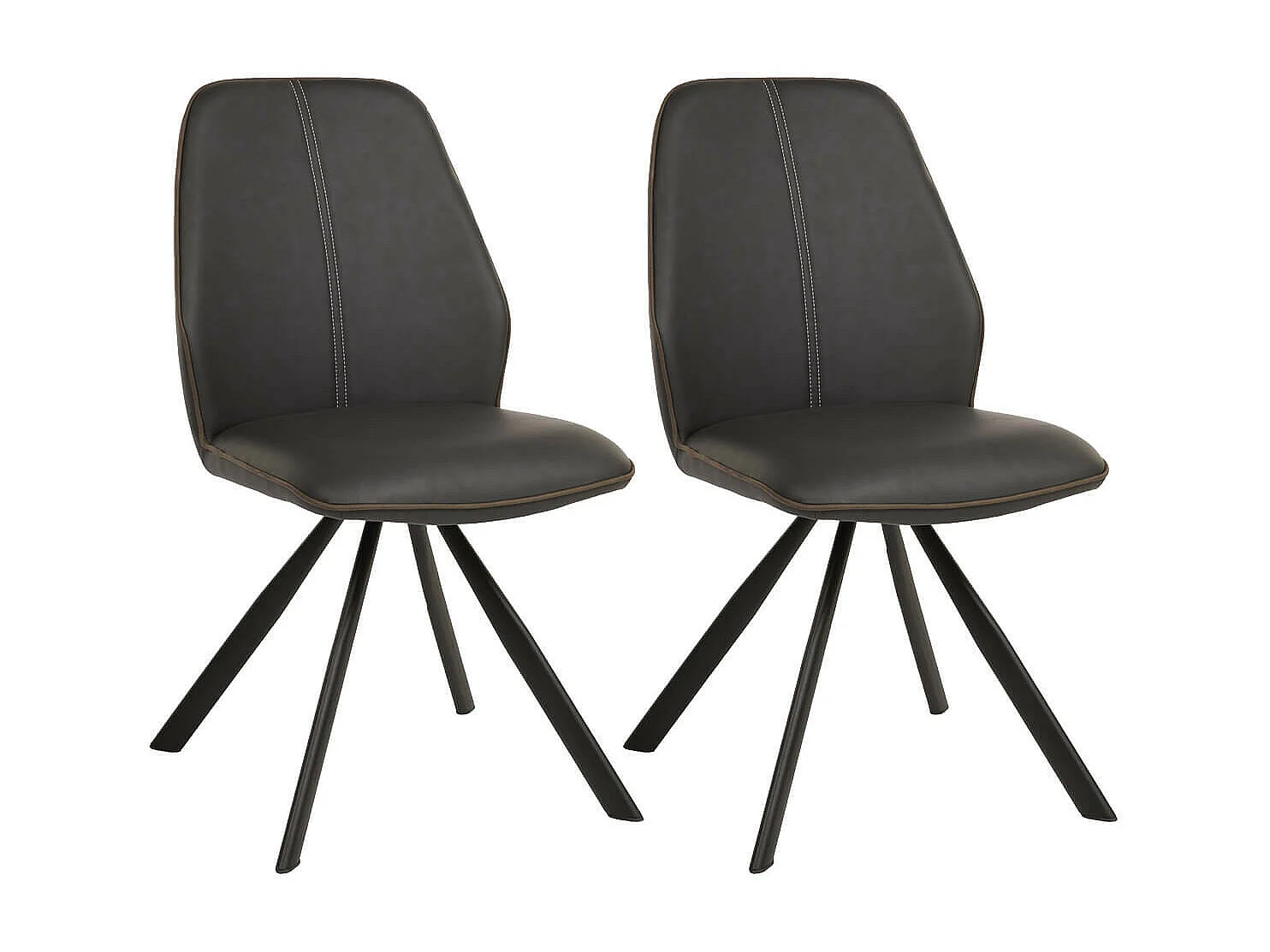 PONA - Lot de 2 Chaises Simili Gris Tissu Marron