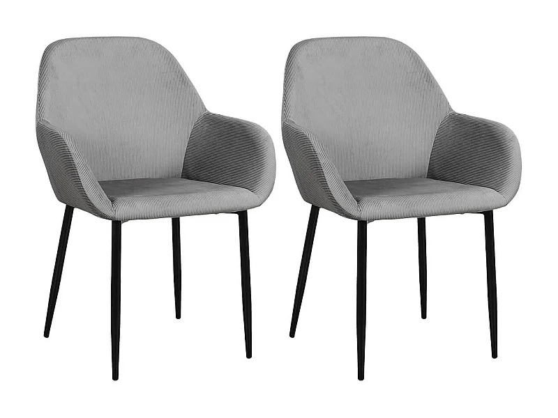 ALESSIA - Lot de 2 Fauteuils Velours Côtelé Gris