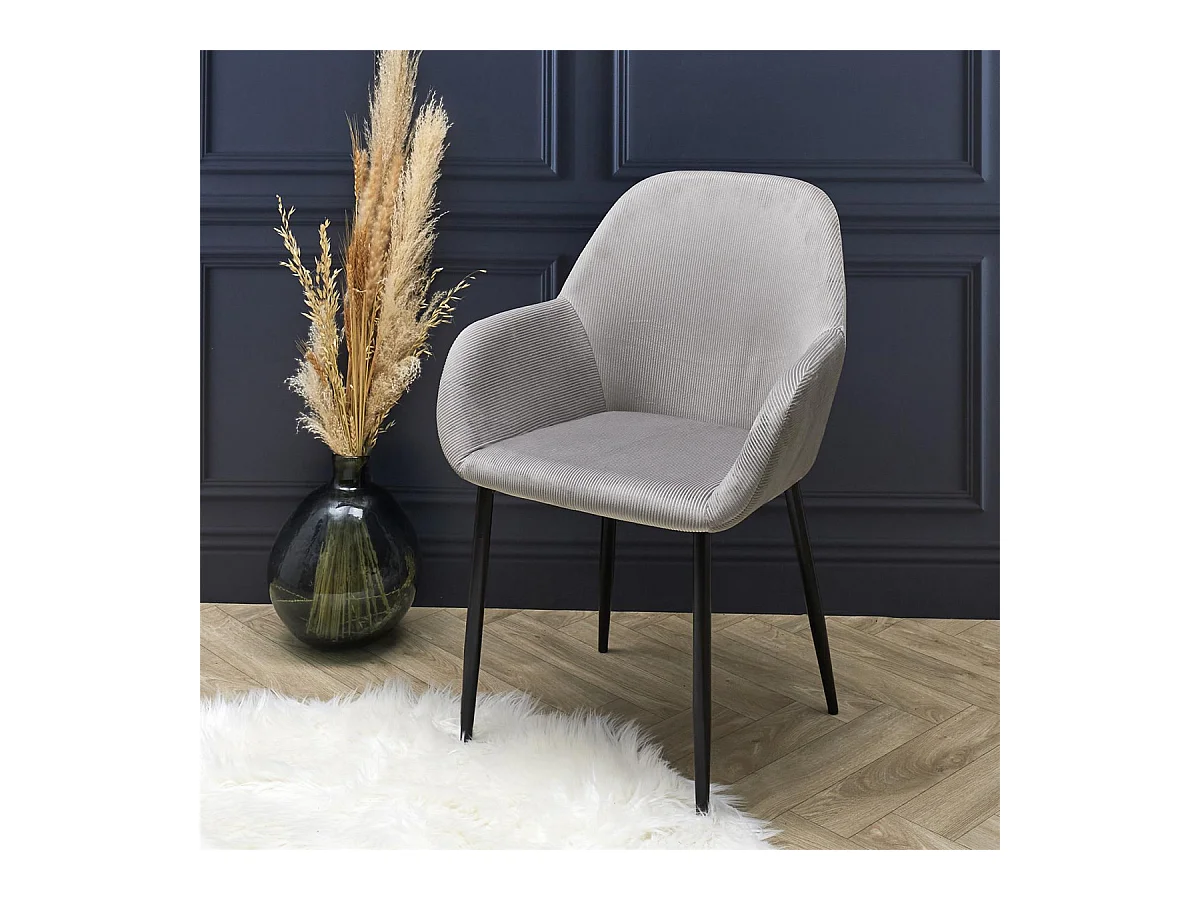 ALESSIA - Lot de 2 Fauteuils Velours Côtelé Gris
