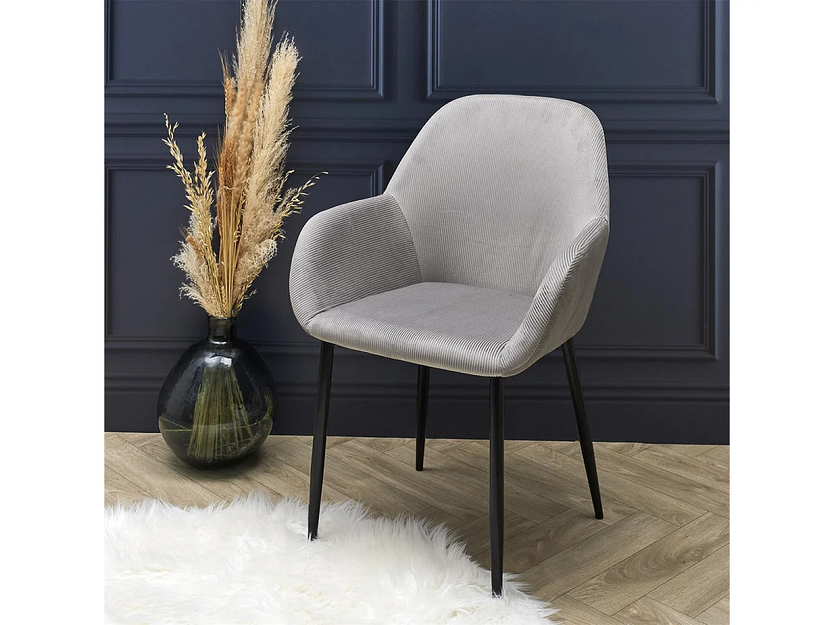 ALESSIA - Lot de 2 Fauteuils Velours Côtelé Gris