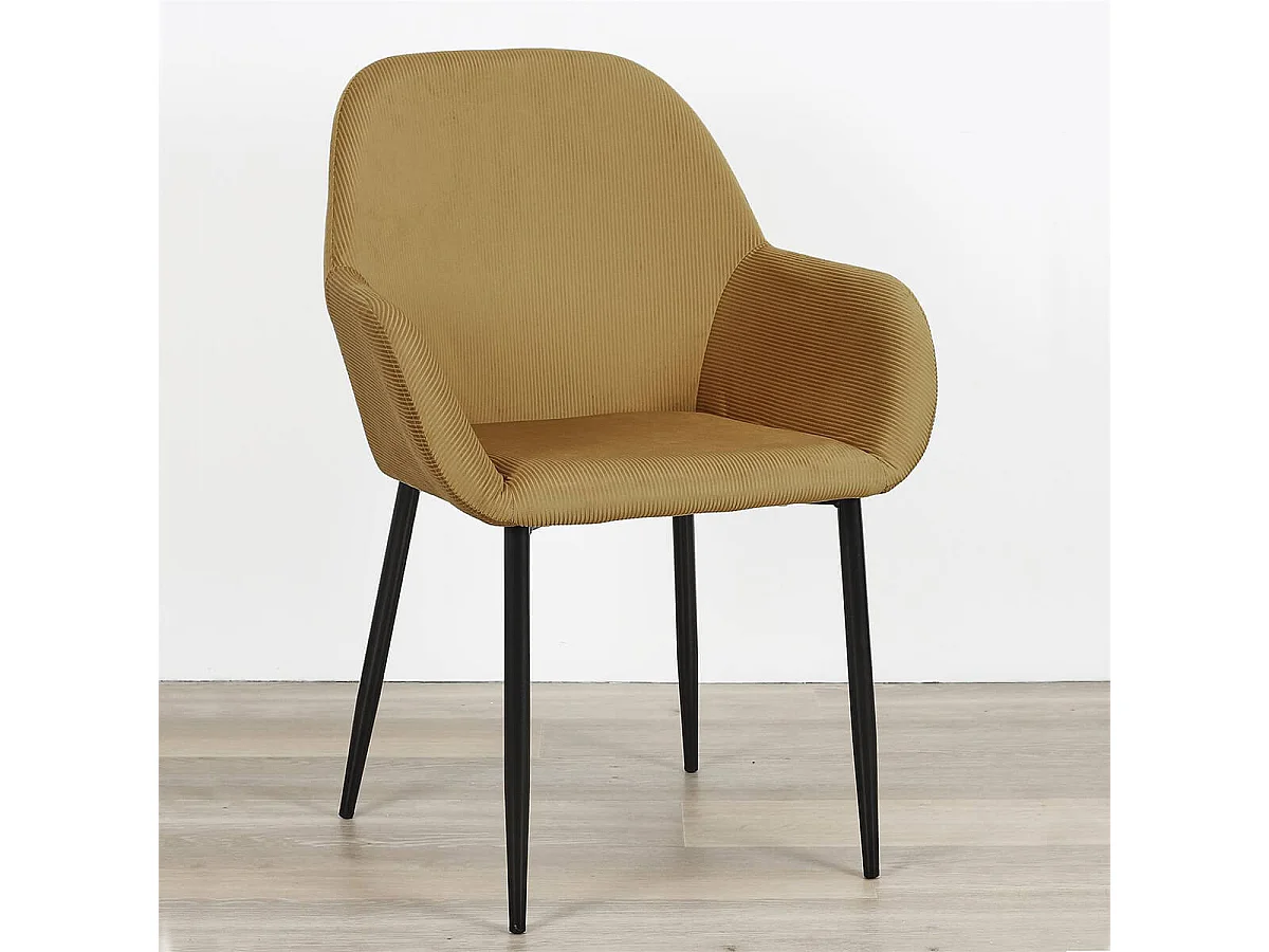 ALESSIA - Lot de 2 Fauteuils Velours Côtelé Jaune Moutarde