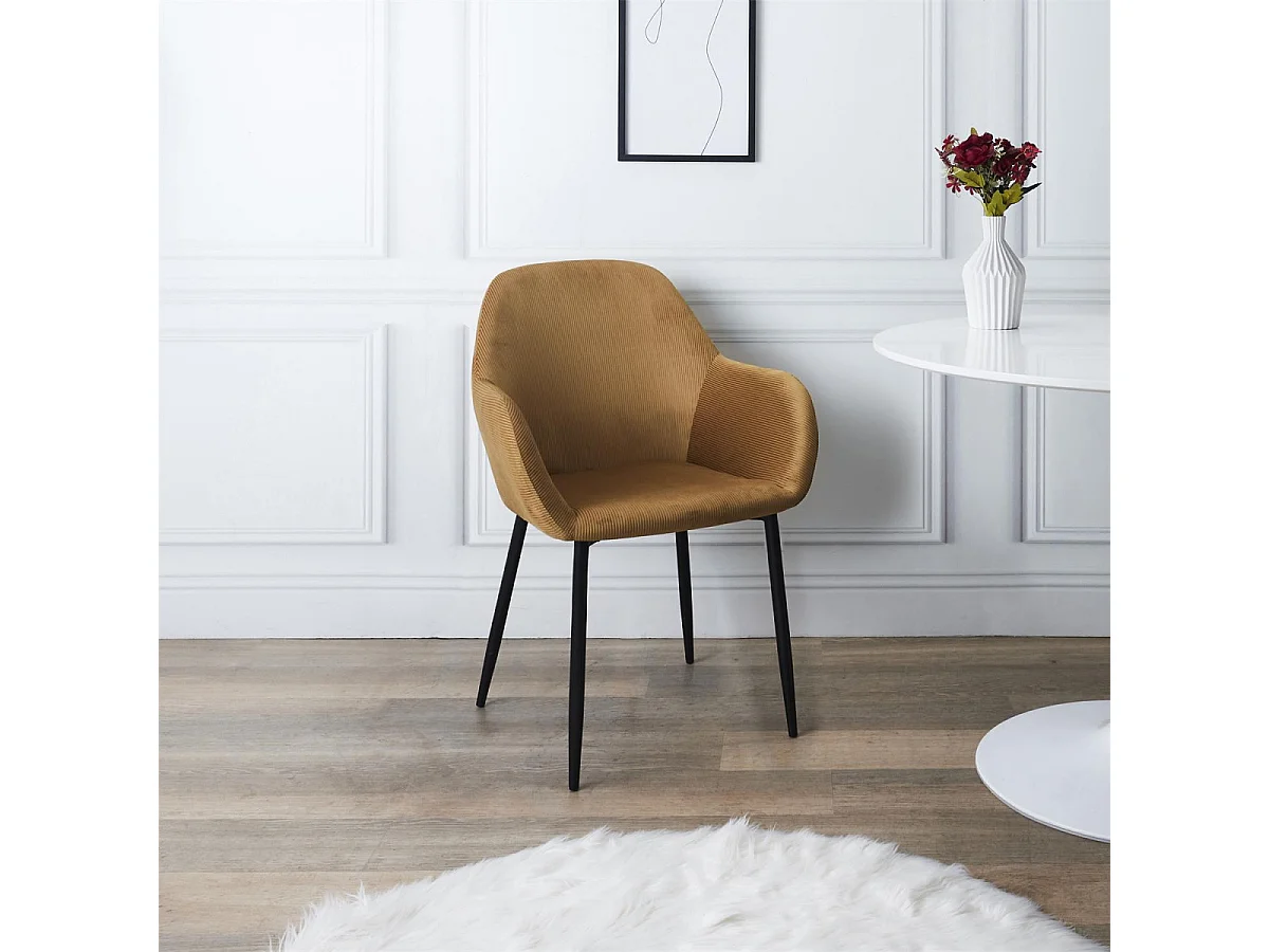 ALESSIA - Lot de 2 Fauteuils Velours Côtelé Jaune Moutarde