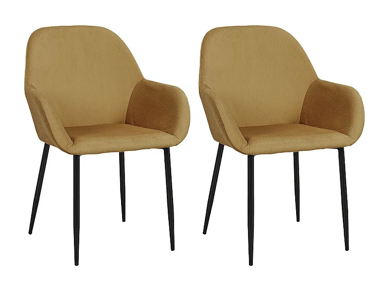 ALESSIA - Lot de 2 Fauteuils Velours Côtelé Jaune Moutarde