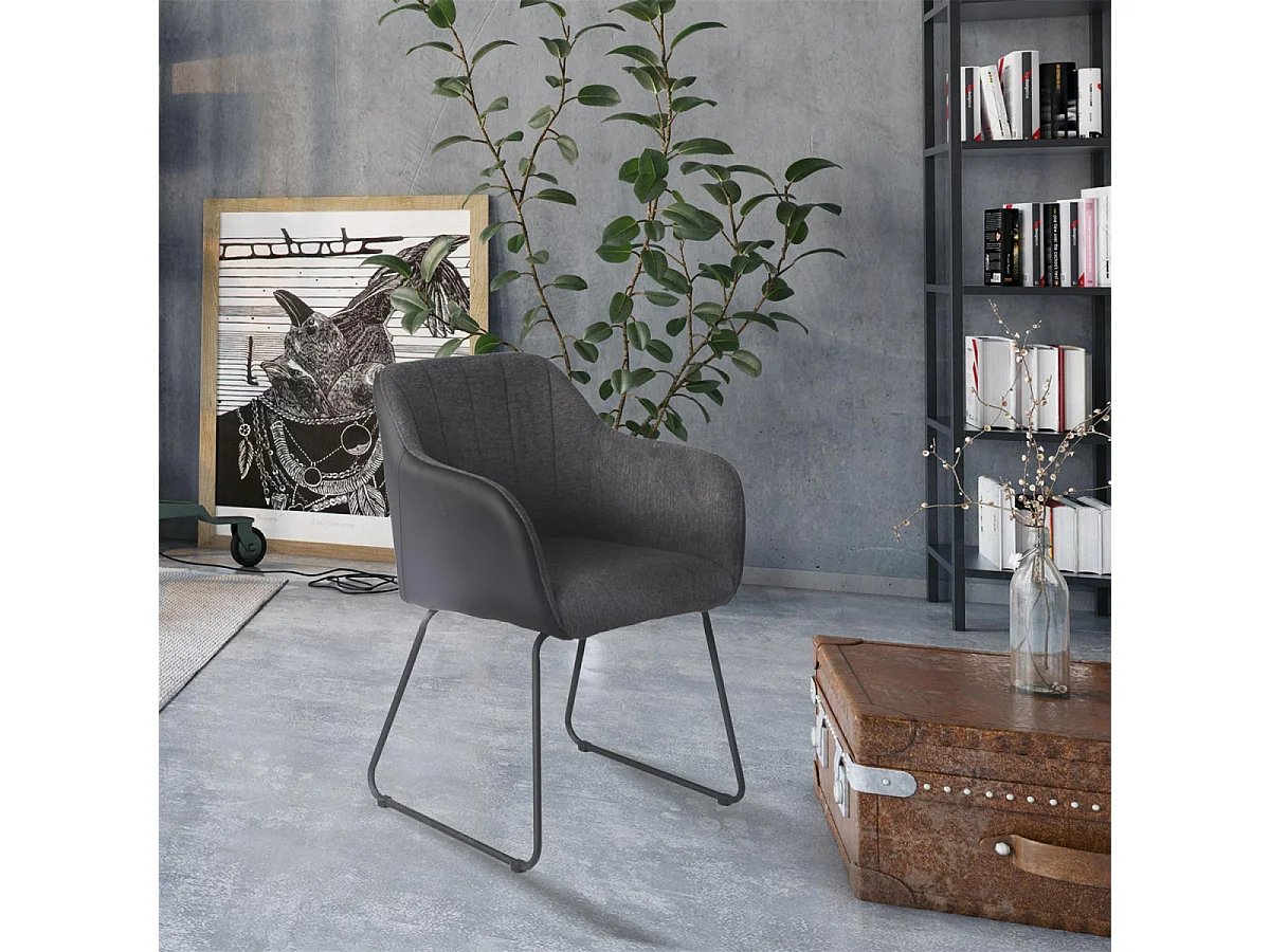 AMANCA - Lot de 2 Fauteuils Tissu Gris et Simili Noir