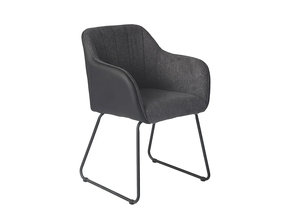 AMANCA - Lot de 2 Fauteuils Tissu Gris et Simili Noir