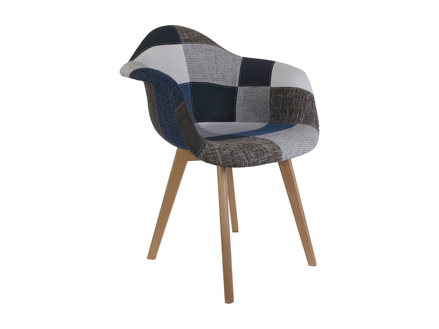 DAMAS - Lot de 4 Fauteuils Patchwork Bleu et Gris