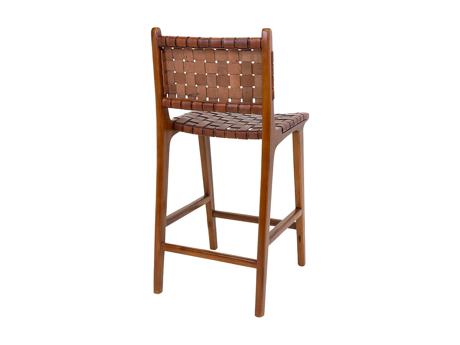 RIMINI - Lot de 2 Chaises Hautes en Teck et Lanières Cuir Marron