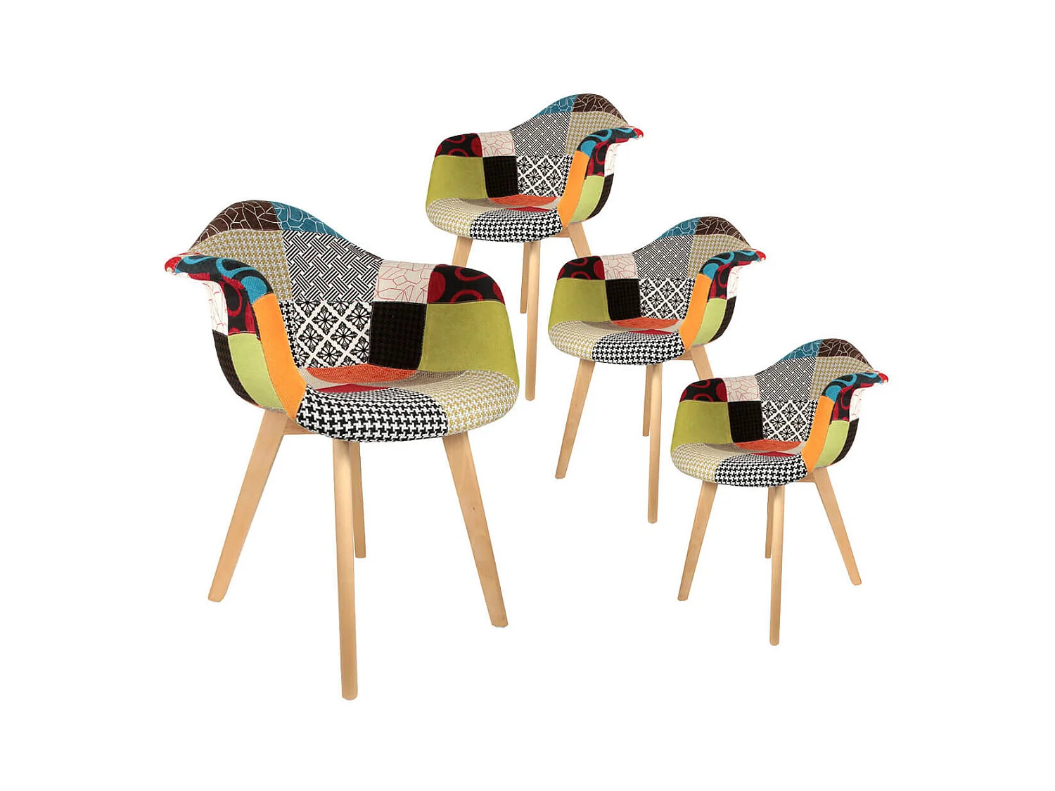 PATCHWORK - Lot de 4 Fauteuils Scandinaves Multicolore