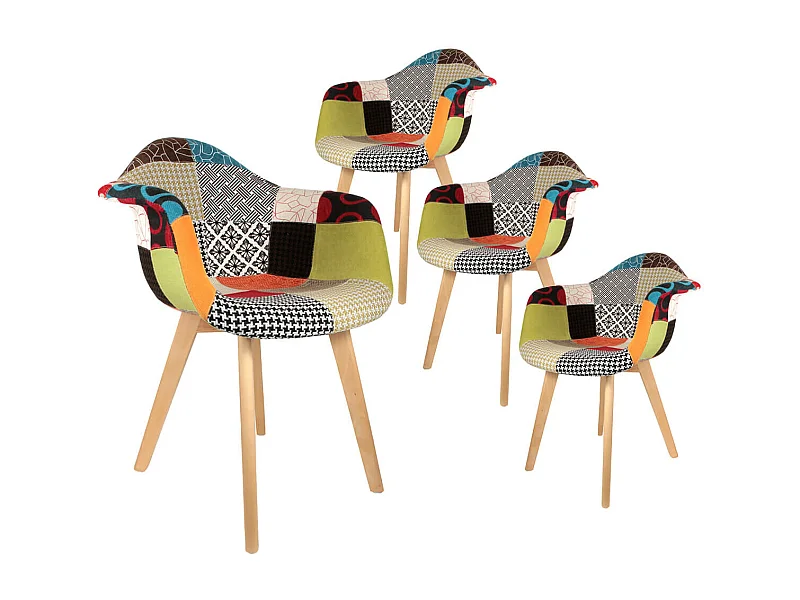 PATCHWORK - Lot de 4 Fauteuils Scandinaves Multicolore