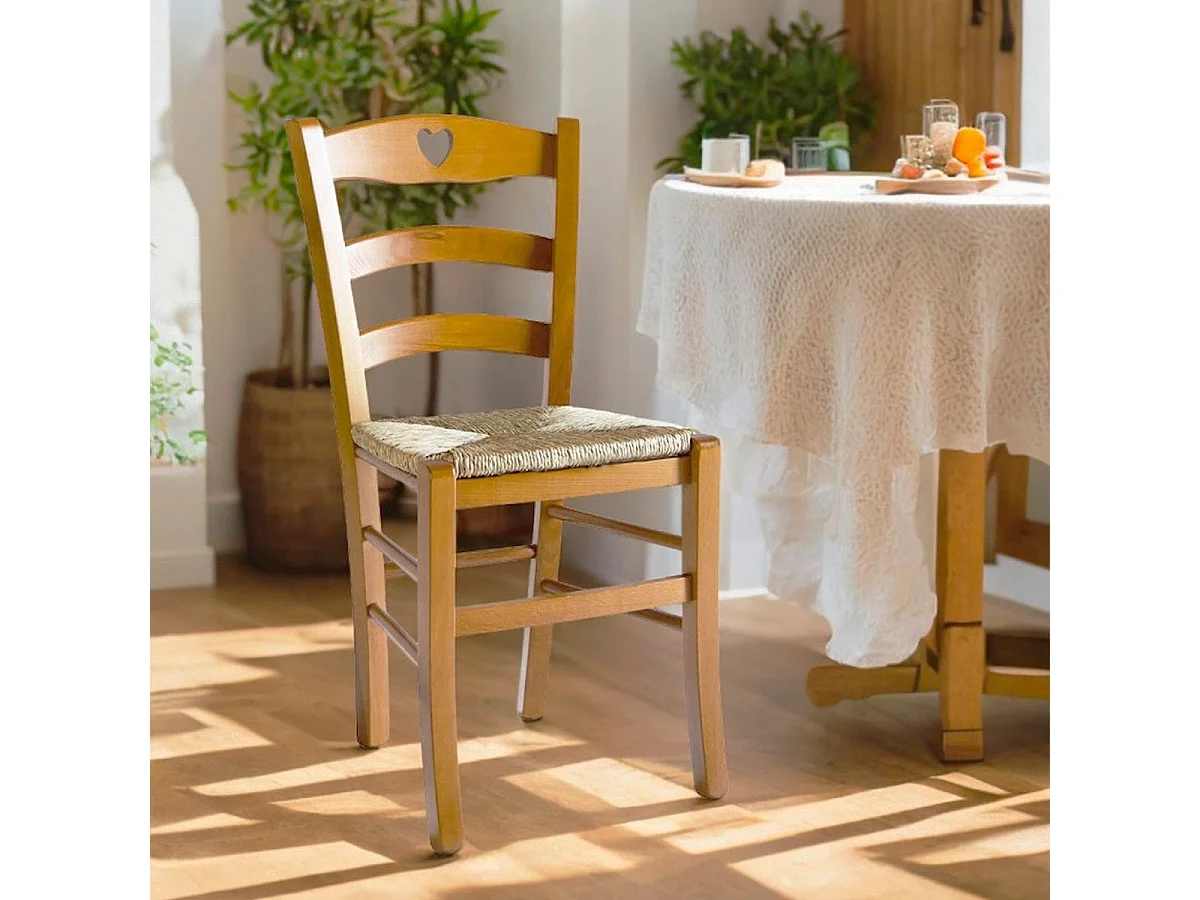 NAPLES - Lot de 4 Chaises Teinté Chêne et Assises en Paille