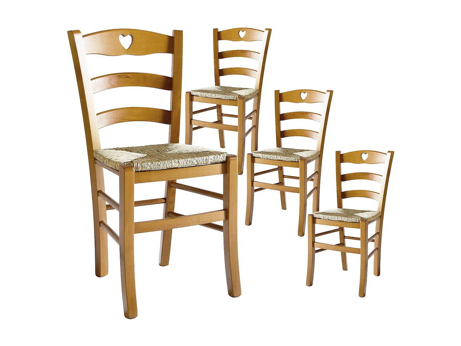 NAPLES - Lot de 4 Chaises Teinté Chêne et Assises en Paille