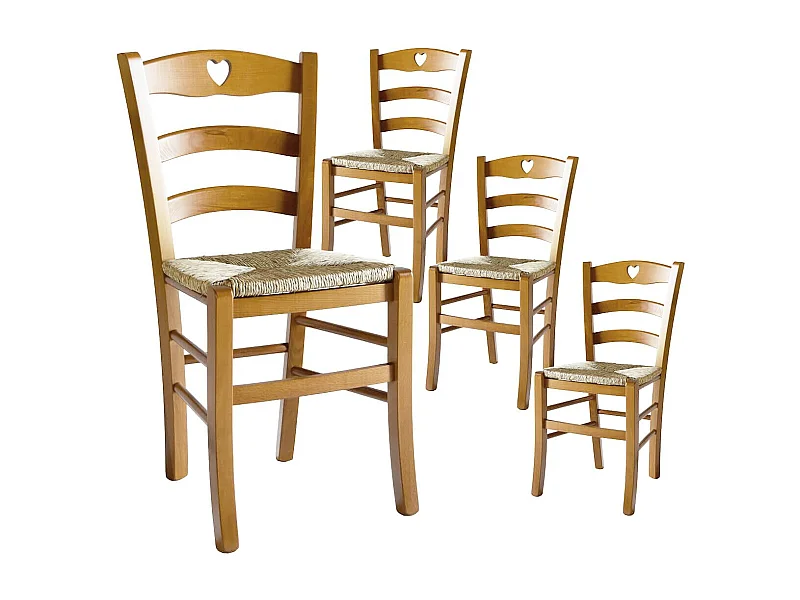 NAPLES - Lot de 4 Chaises Teinté Chêne et Assises en Paille