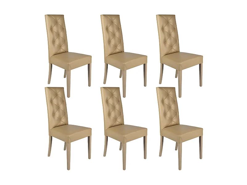 TREVI - Lot de 6 Chaises Simili Taupe et Pieds Laqués