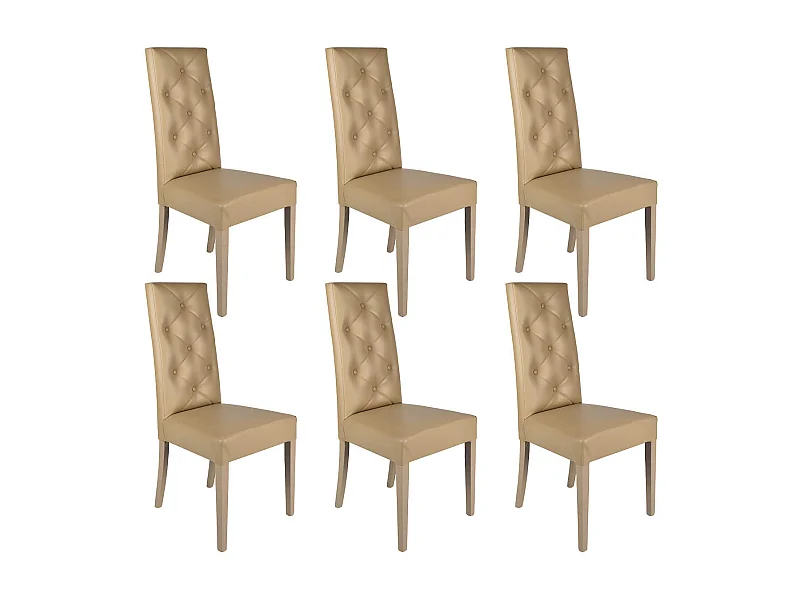 TREVI - Lot de 6 Chaises Simili Taupe et Pieds Laqués
