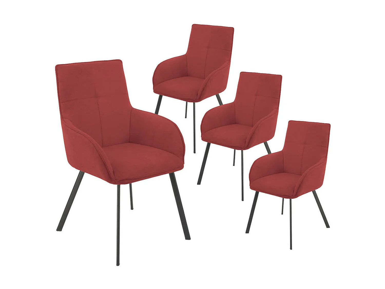 CATILA - Lot de 4 Fauteuils Rouges Piètement Gris Mat