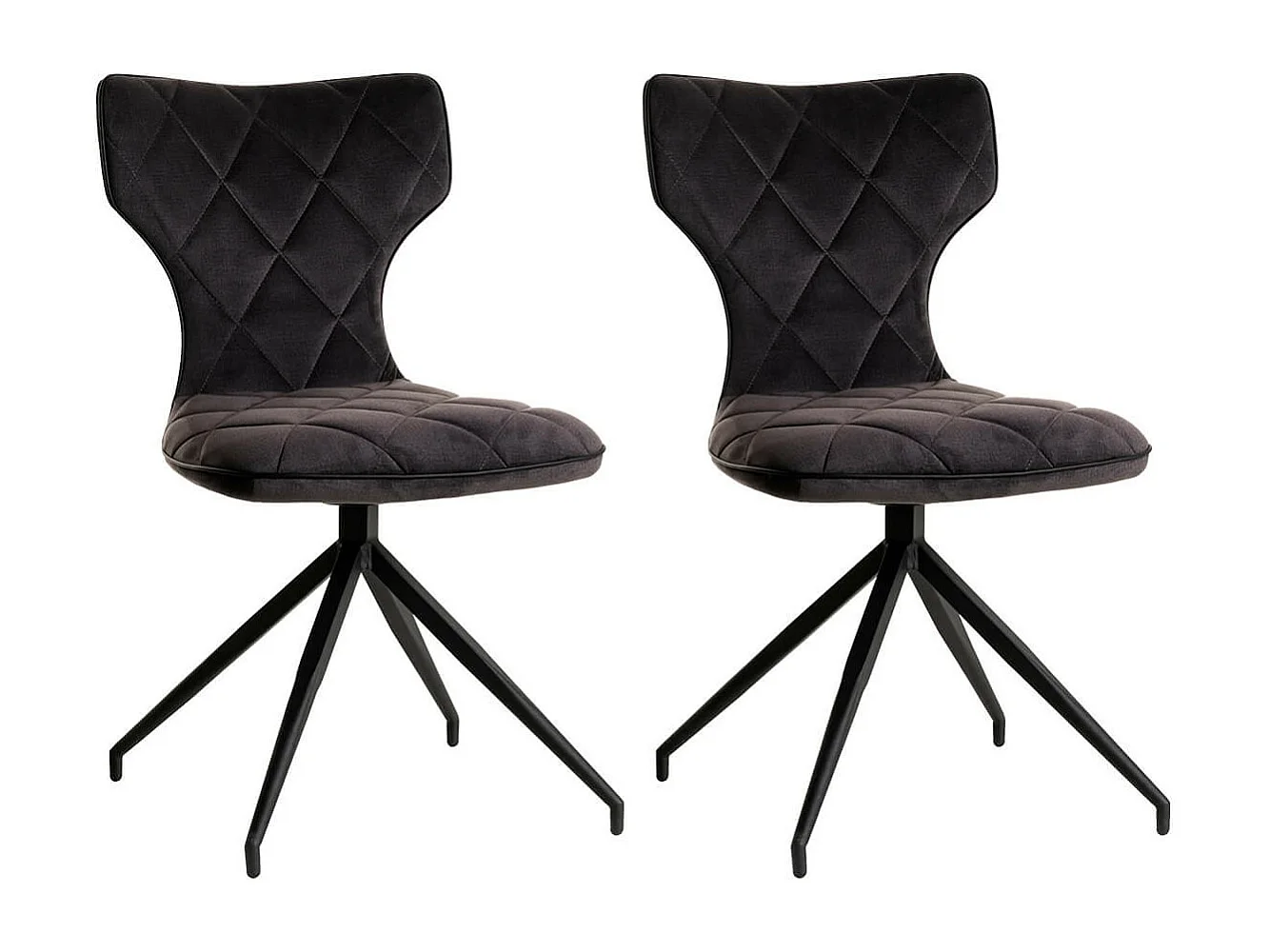 STYK - Lot de 2 Chaises Tissu Grises Surpiqures Carreaux