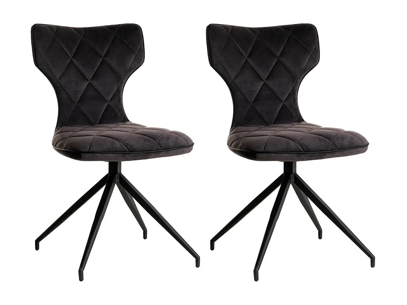 STYK - Lot de 2 Chaises Tissu Grises Surpiqures Carreaux