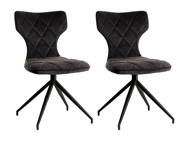 STYK - Lot de 2 Chaises Tissu Grises Surpiqures Carreaux