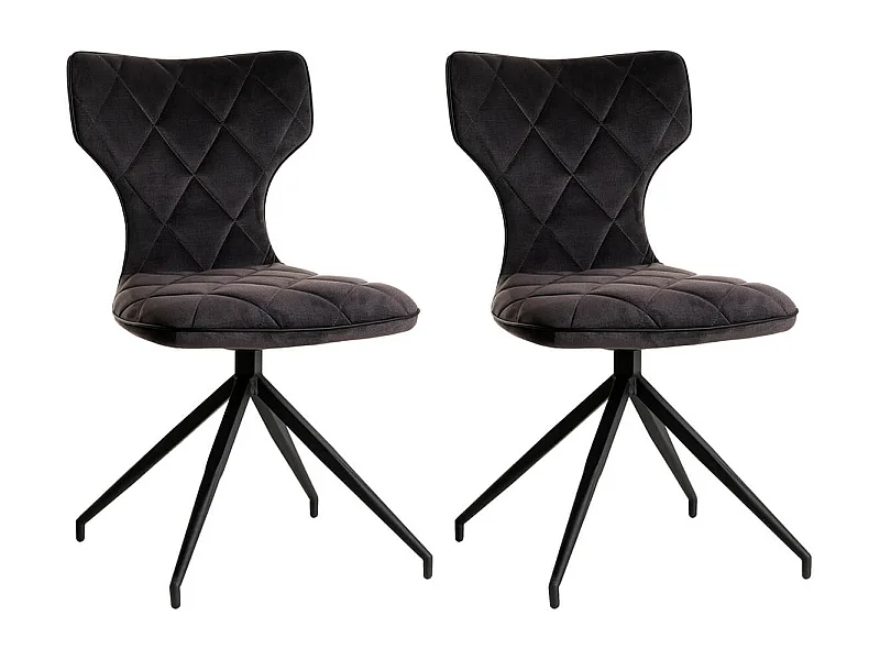 STYK - Lot de 2 Chaises Tissu Grises Surpiqures Carreaux