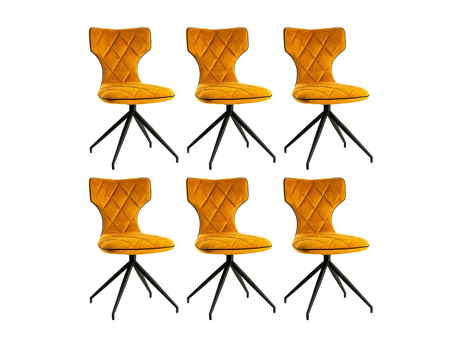 STYK - Lot de 6 Chaises Tissu Curry Surpiqures Carreaux