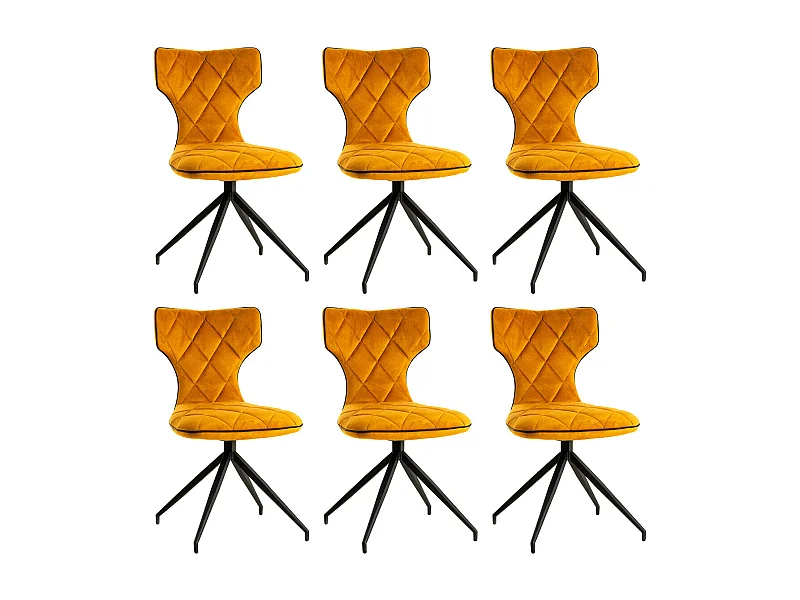 STYK - Lot de 6 Chaises Tissu Curry Surpiqures Carreaux