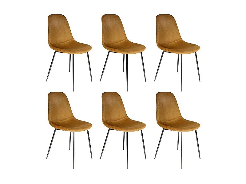 ALESSIA - Lot de 6 Chaises Velours Côtelé Jaune Moutarde