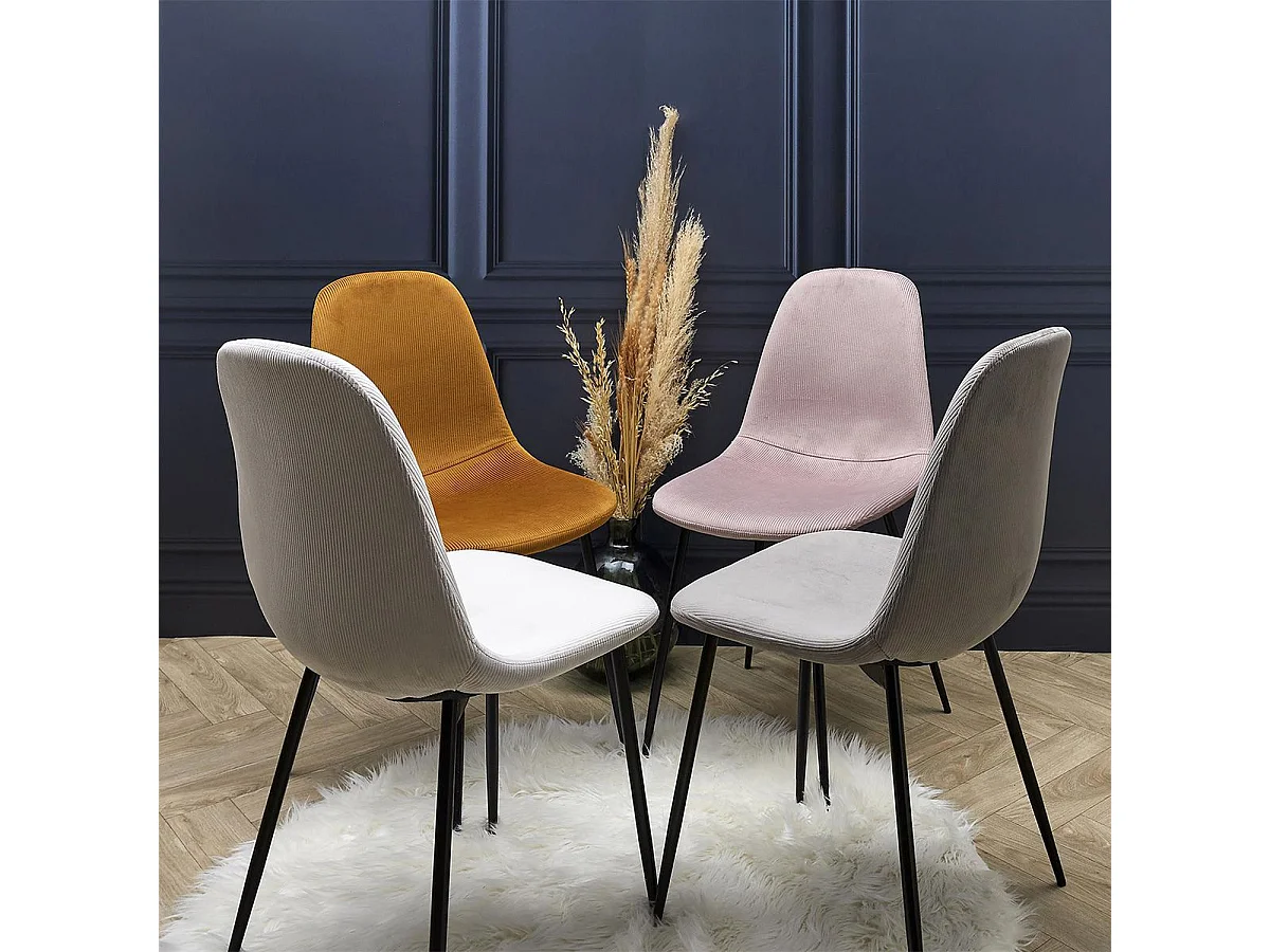 ALESSIA - Lot de 6 Chaises Velours Côtelé Jaune Moutarde