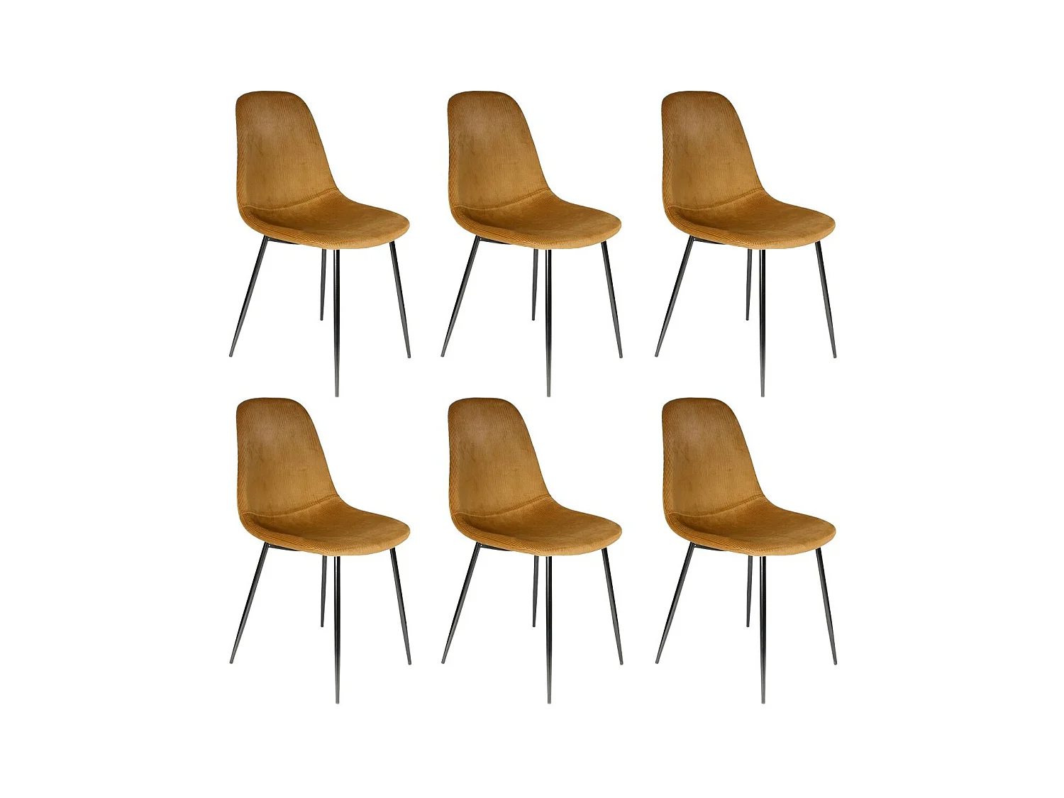 ALESSIA - Lot de 6 Chaises Velours Côtelé Jaune Moutarde