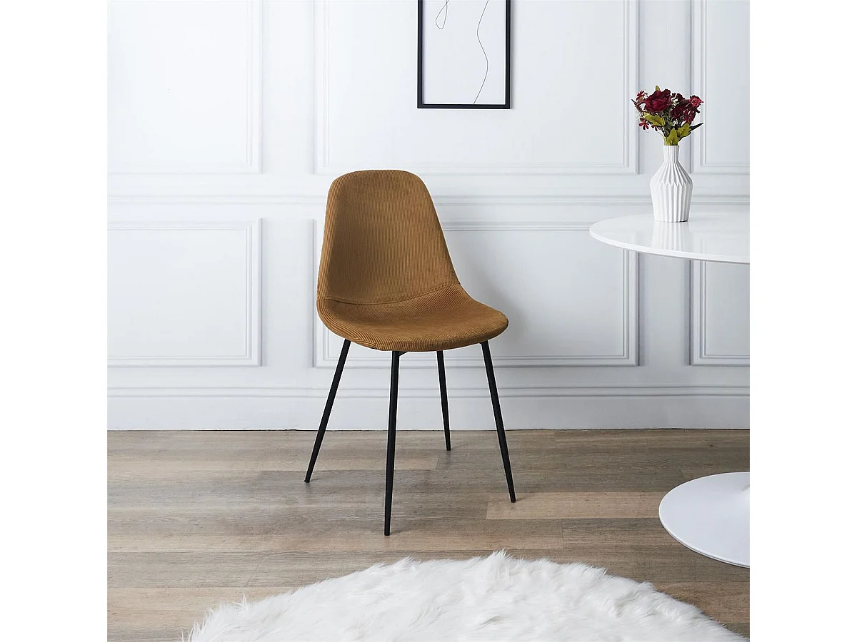 ALESSIA - Lot de 6 Chaises Velours Côtelé Jaune Moutarde