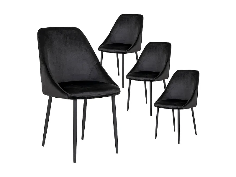 TINTO - Lot de 4 Chaises Velours Noir et Pieds Acier
