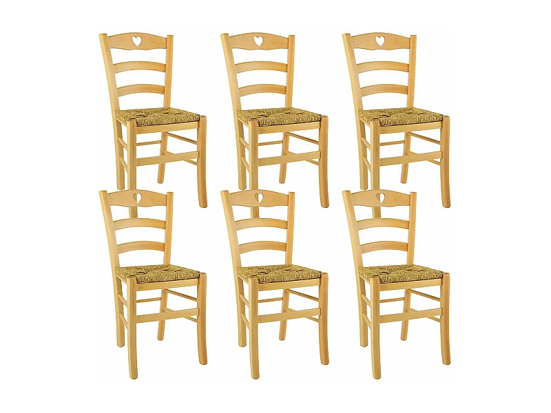 NAPLES - Lot de 6 Chaises Naturelles et Assises en Paille