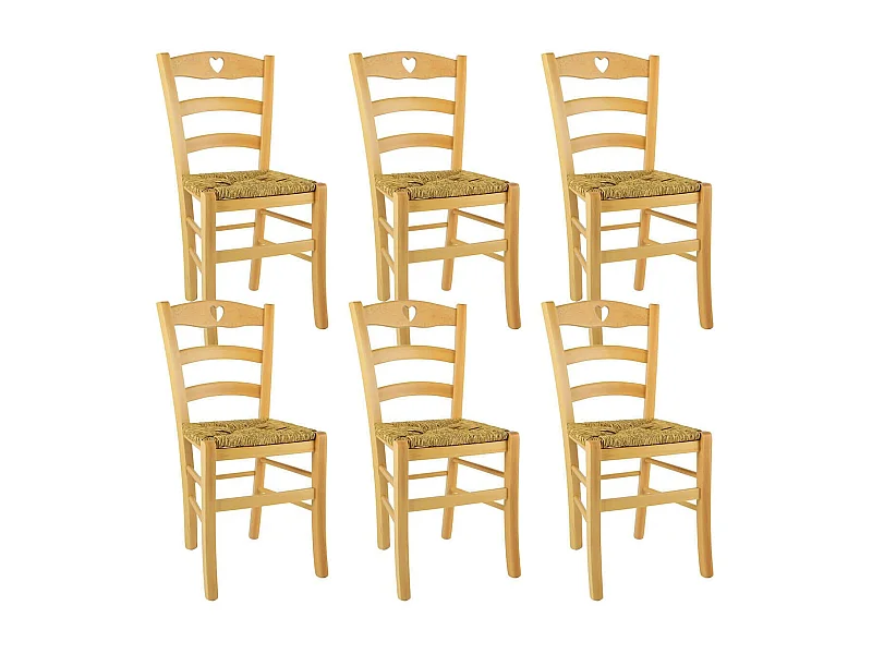 NAPLES - Lot de 6 Chaises Naturelles et Assises en Paille