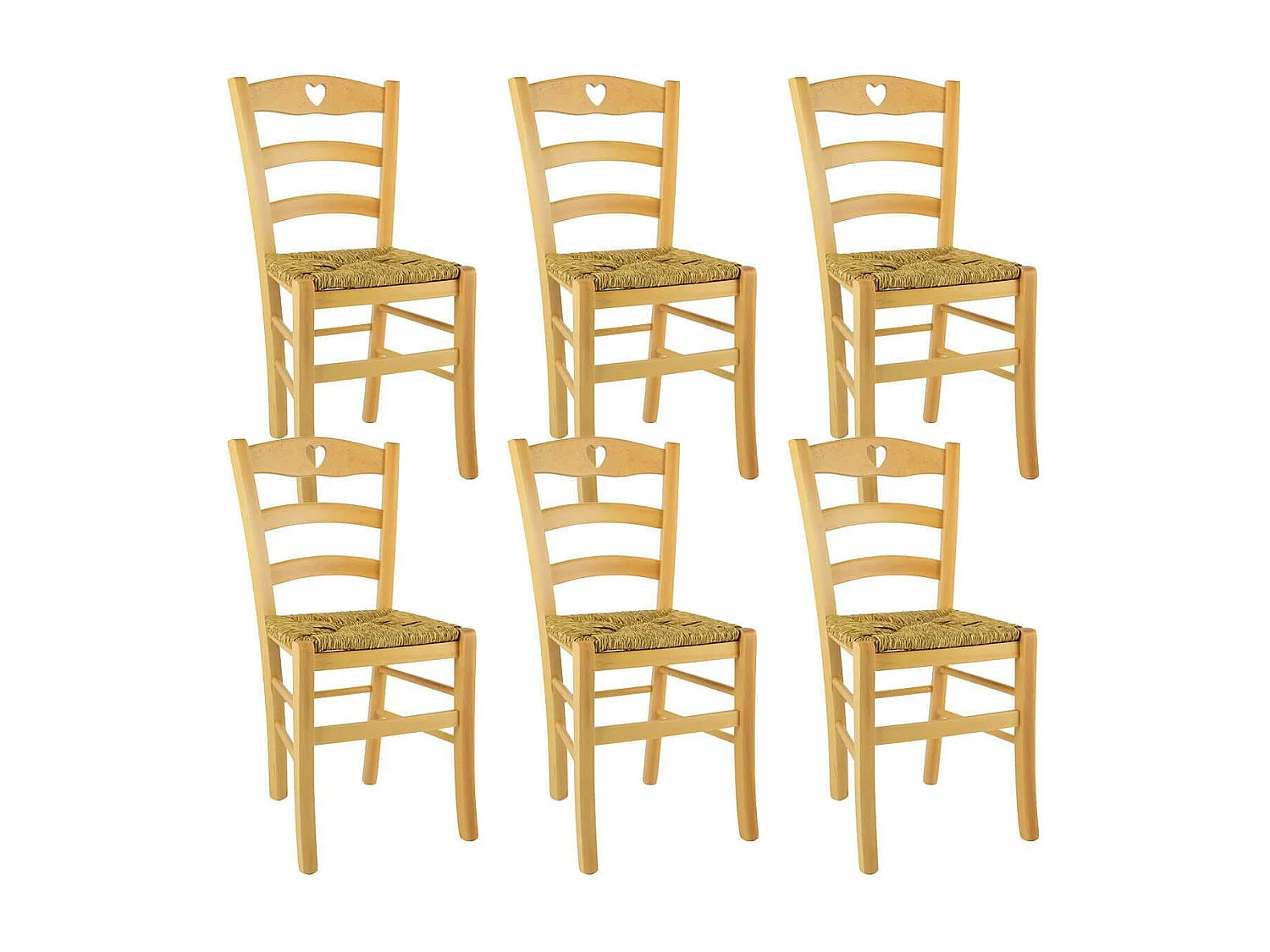 NAPLES - Lot de 6 Chaises Naturelles et Assises en Paille