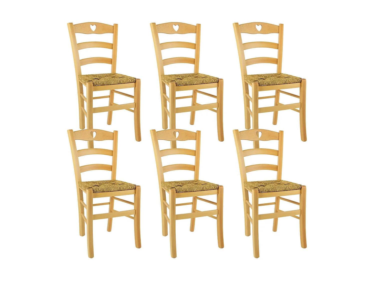 NAPLES - Lot de 6 Chaises Naturelles et Assises en Paille