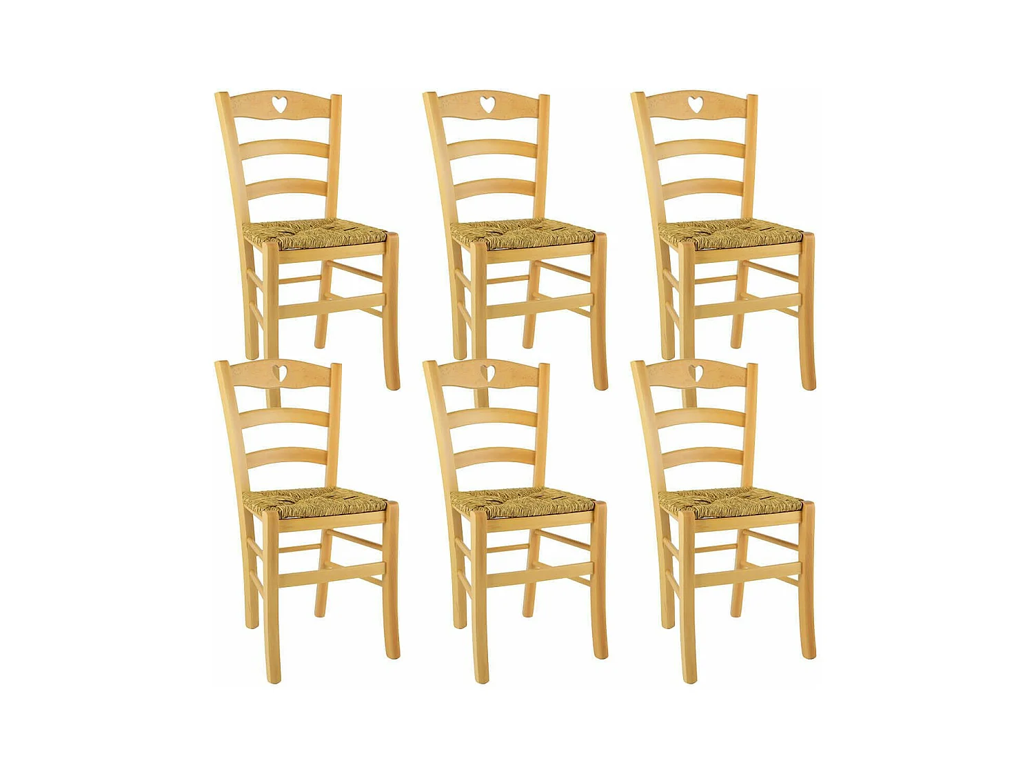 NAPLES - Lot de 6 Chaises Naturelles et Assises en Paille