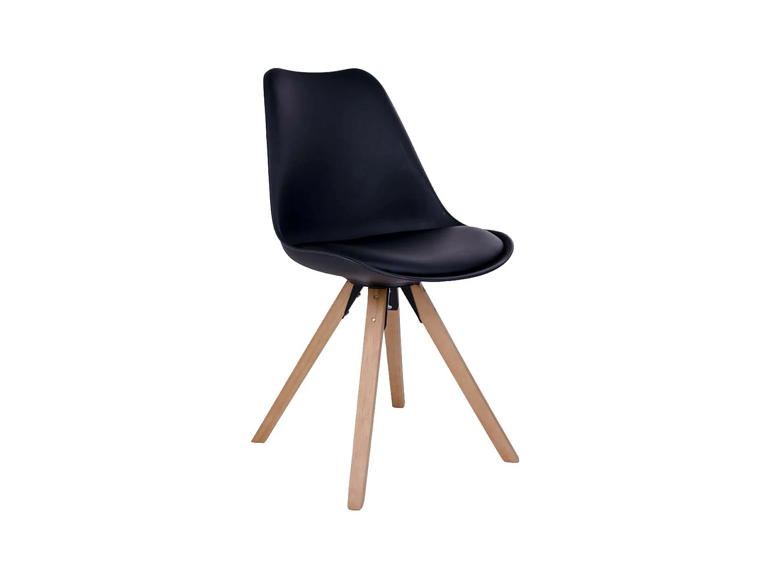 NIBBEN - Lot de 6 Chaises Noires et Piétement Hévéa