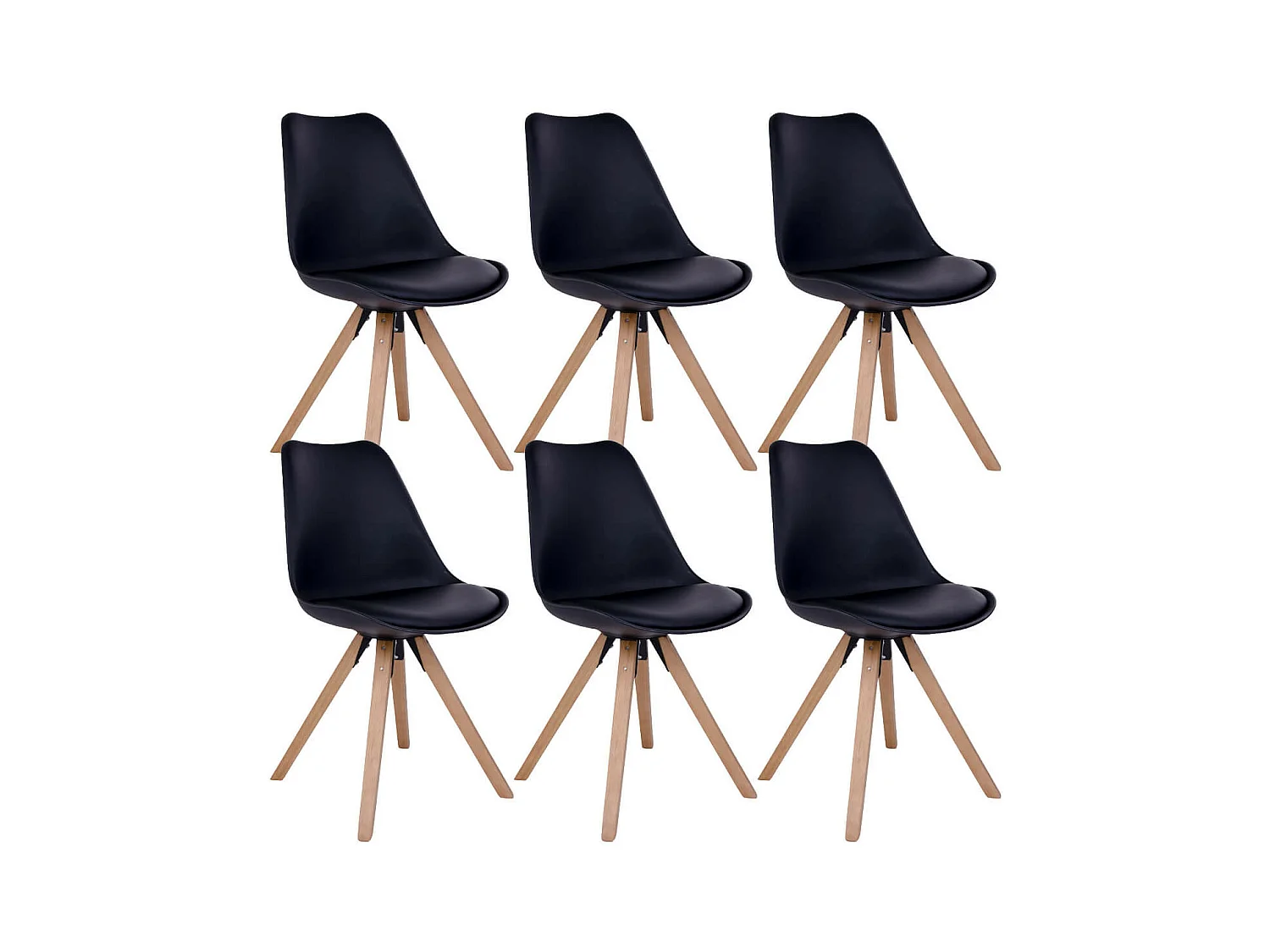 NIBBEN - Lot de 6 Chaises Noires et Piétement Hévéa