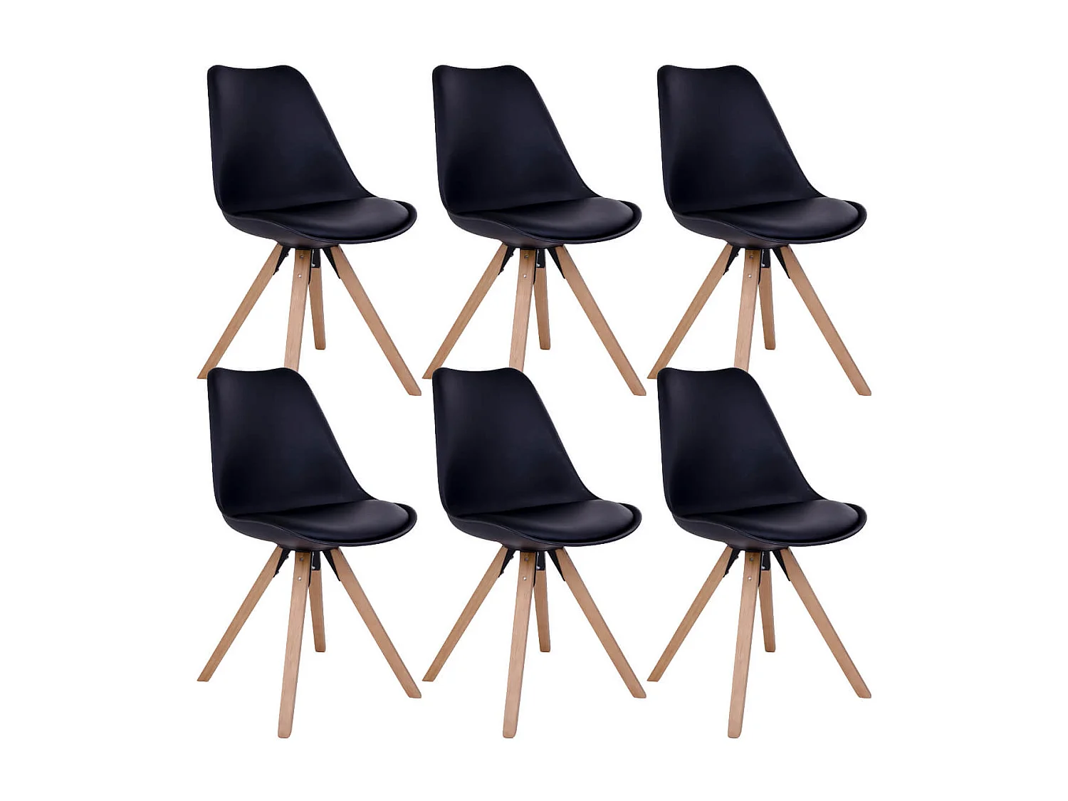 NIBBEN - Lot de 6 Chaises Noires et Piétement Hévéa