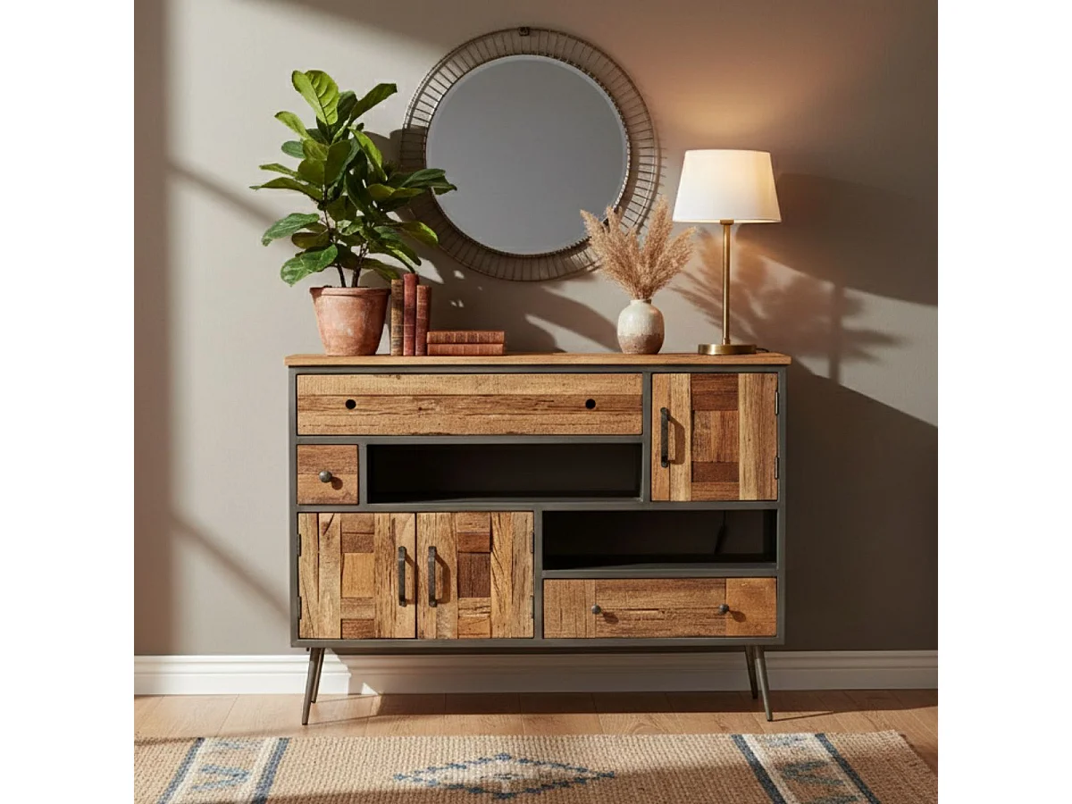 LEONARD - Meuble de Rangement 3 Portes 3 Tiroirs