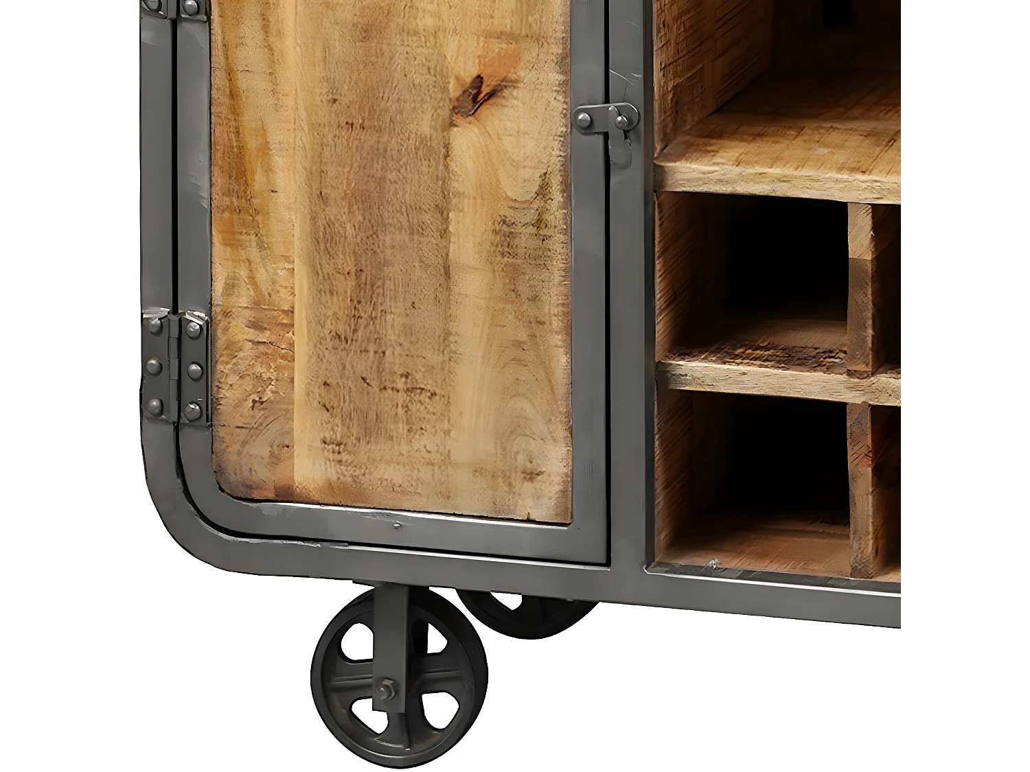 EDWIN - Meuble Bar Multi-Rangements Acier et Bois Massif