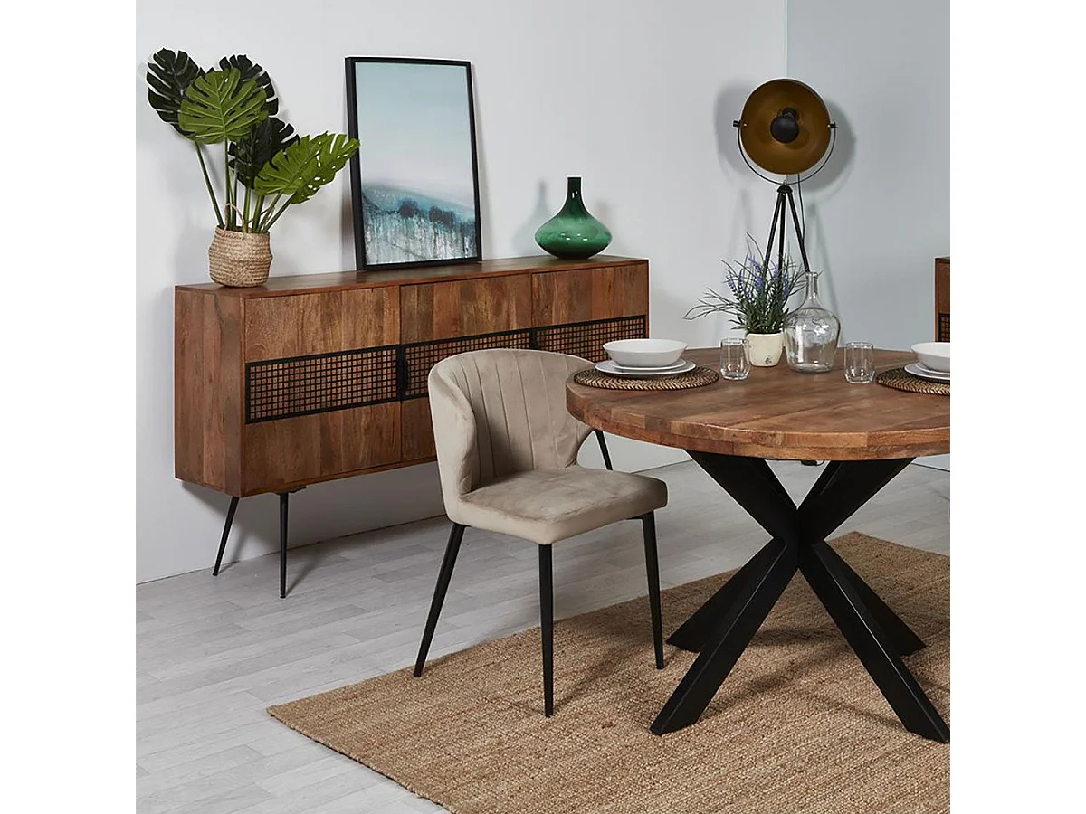 BENGAL - Buffet 3 Portes Manguier et Métal Noir