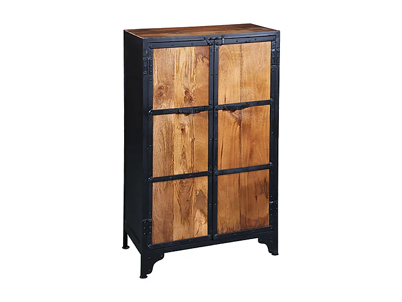 BOSQUE - Armoire 2 Portes en Bois de Récupération et Acier noir
