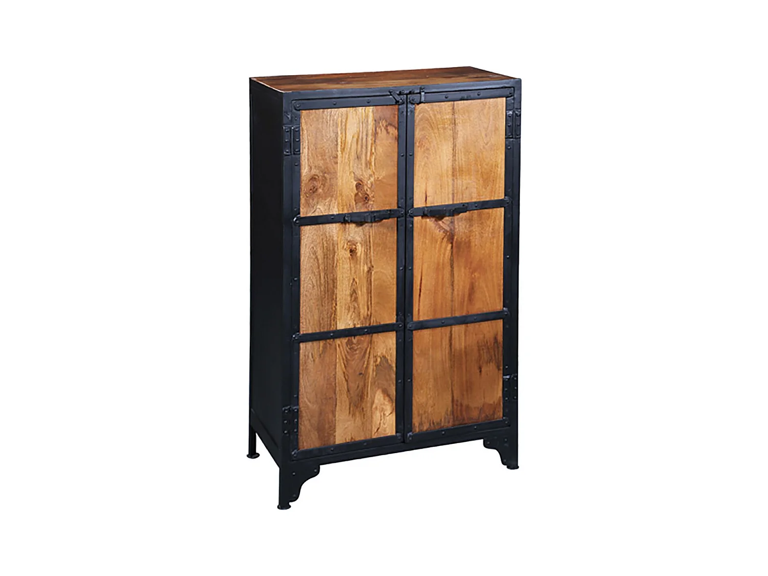 BOSQUE - Armoire 2 Portes en Bois de Récupération et Acier noir