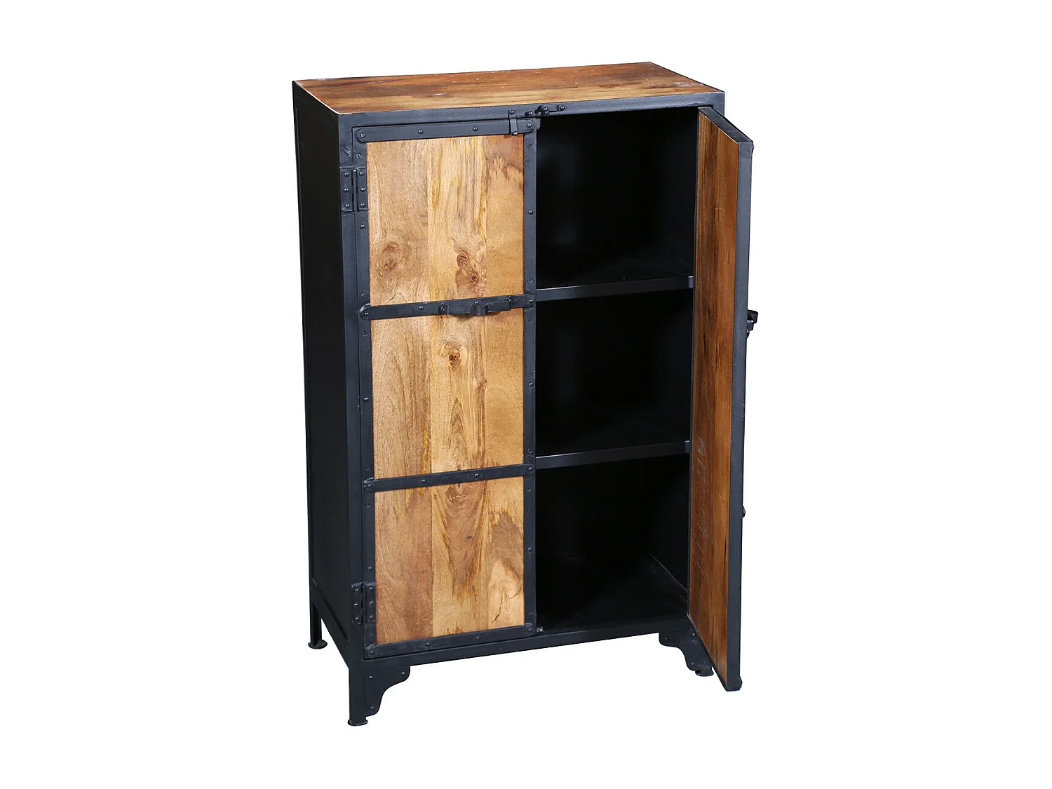 BOSQUE - Armoire 2 Portes en Bois de Récupération et Acier noir