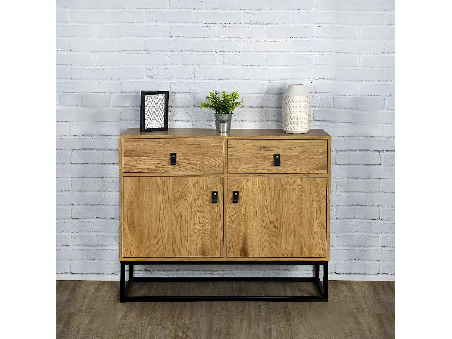 ABRIL - Buffet 2 Portes 2 Tiroirs Aspect Bois