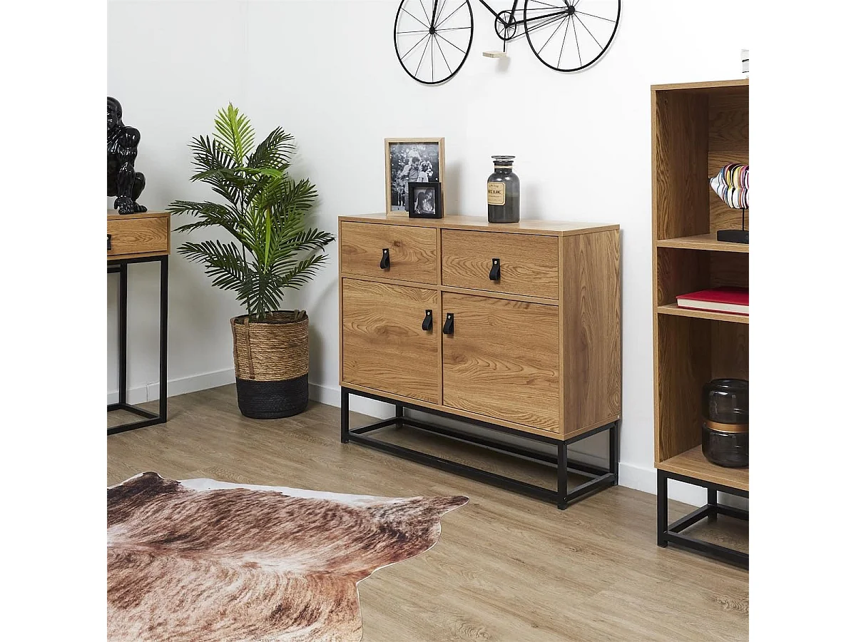 ABRIL - Buffet 2 Portes 2 Tiroirs Aspect Bois